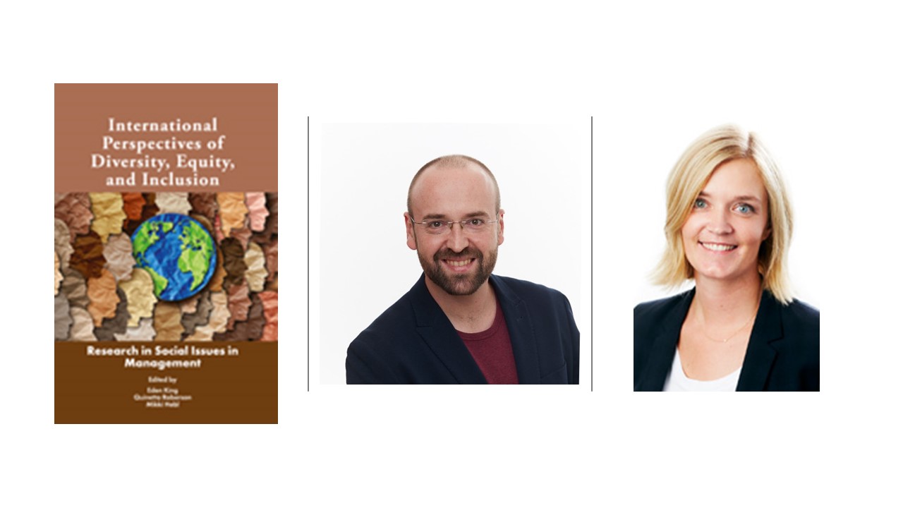 Book cover of International Perspectives of Diversity, Equity, and Inclusion alongside portraits of authors Timur Uman and Karin Hellerstedt.